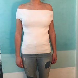 White off the shoulder ribbed top